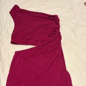 Elegant Dark Pink One Shoulder Women's Dress